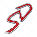 Metal car bumper decorative sticker in SD D S sizes with red silver and red black colour options