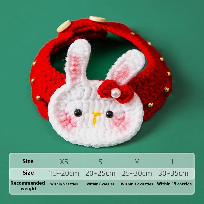 Hand-woven milk cotton Christmas pet collar with adjustable sizing for cats in festive bowknot design