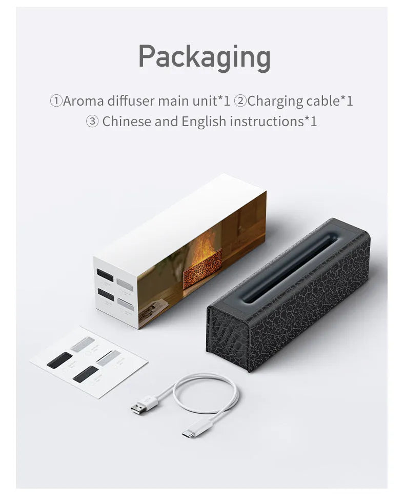 Square creative lava flame design desktop humidifier and aroma diffuser in black or white with USB cable