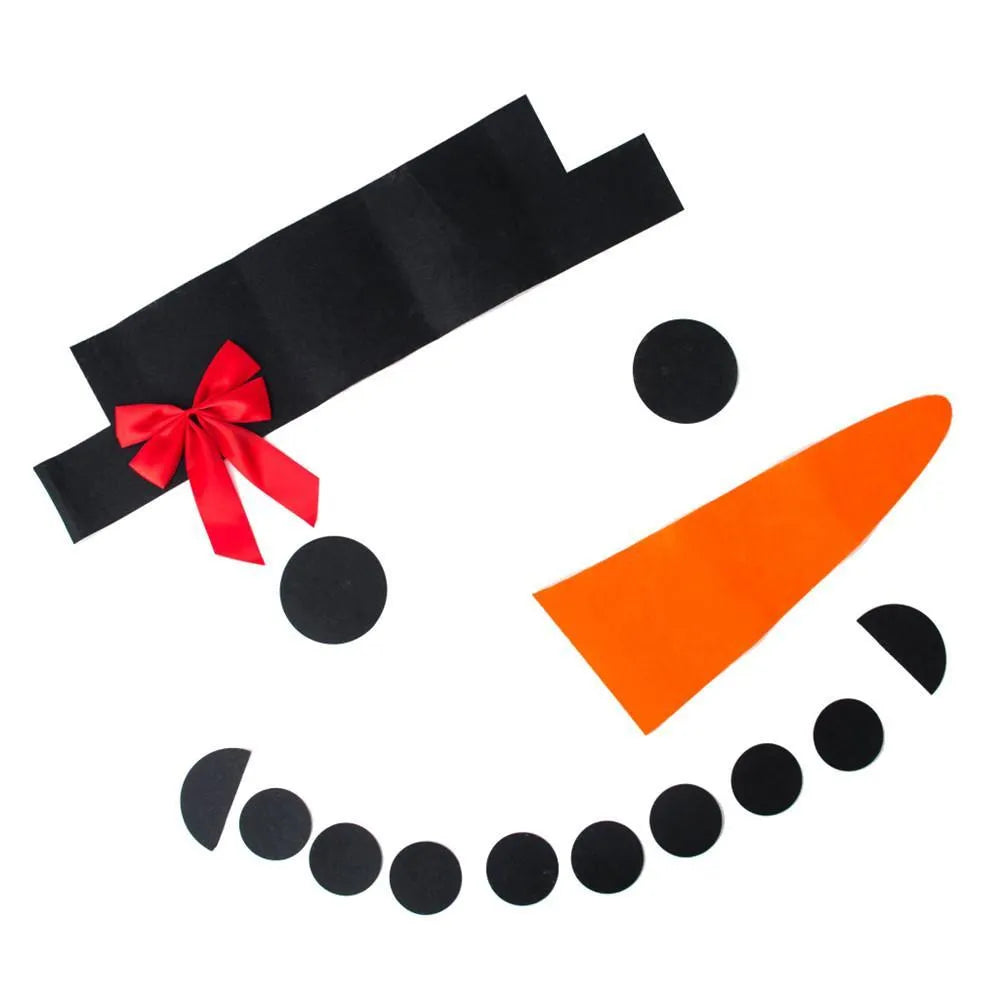 DIY Christmas snowman decoration set with 16 non-woven pieces including hat, bow, and body rounds, in OPP bag packaging
