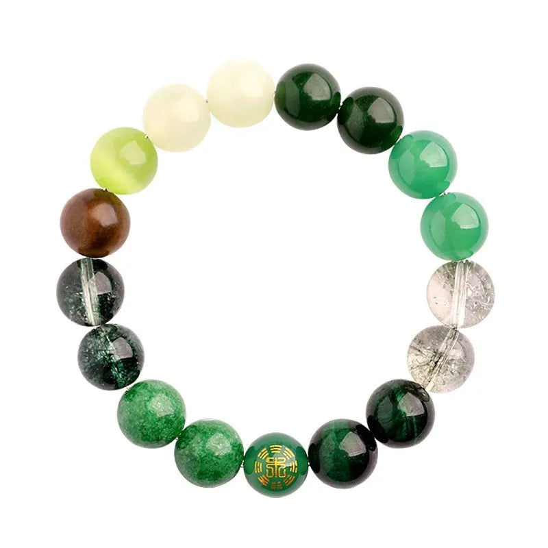 Natural crystal agate balance bracelet with traditional Chinese symbols in five elemental colours