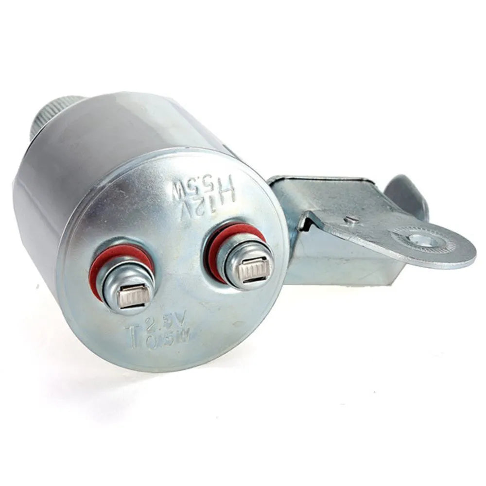 Silver bicycle dynamo-powered generator light kit mounted on a bicycle frame for front and rear lighting.