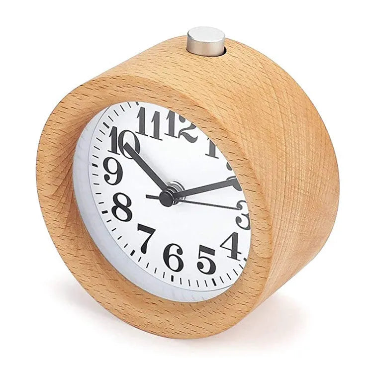Solid beech wood silent alarm clock with 4-inch dial showing time display