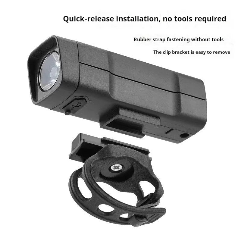 USB rechargeable bicycle headlight with 100 lumen LED and quick release strap bracket