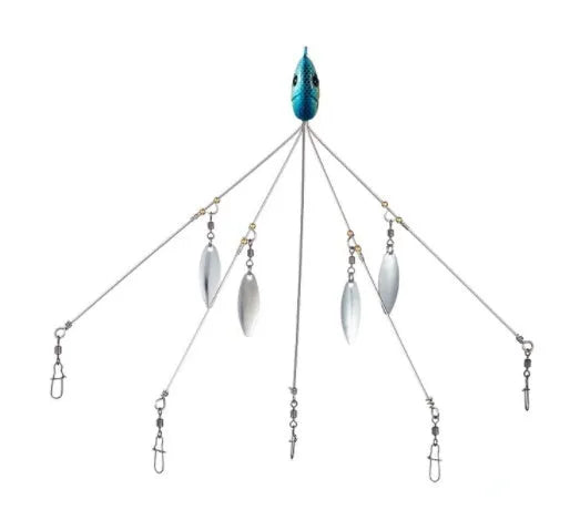 Bassdash umbrella fishing lure rig with 5 swivels and rotating metal sequins