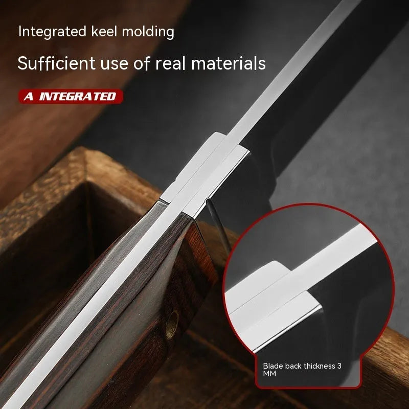 Camping multifunctional fruit knife with stainless steel blade and leather case in national style design
