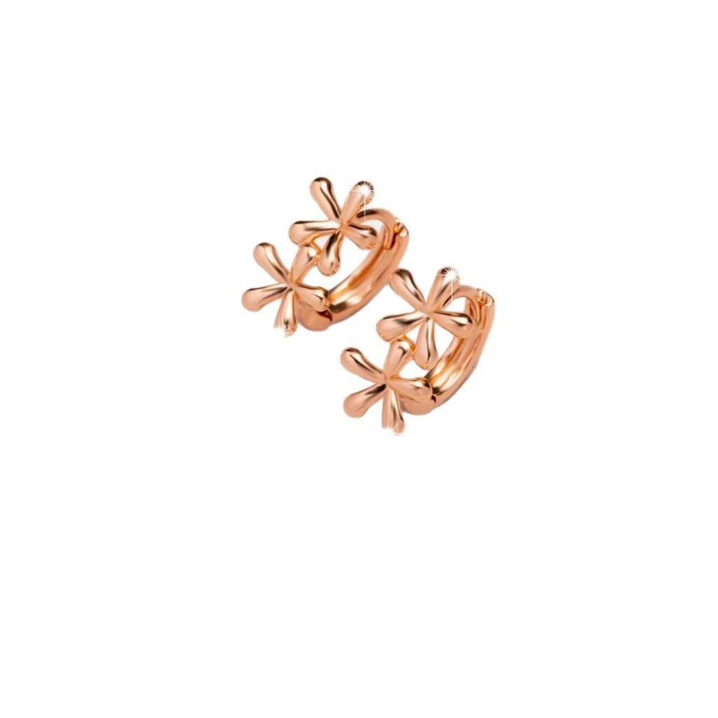 Circular rose gold earrings with a detailed waterdrop flower design for women.
