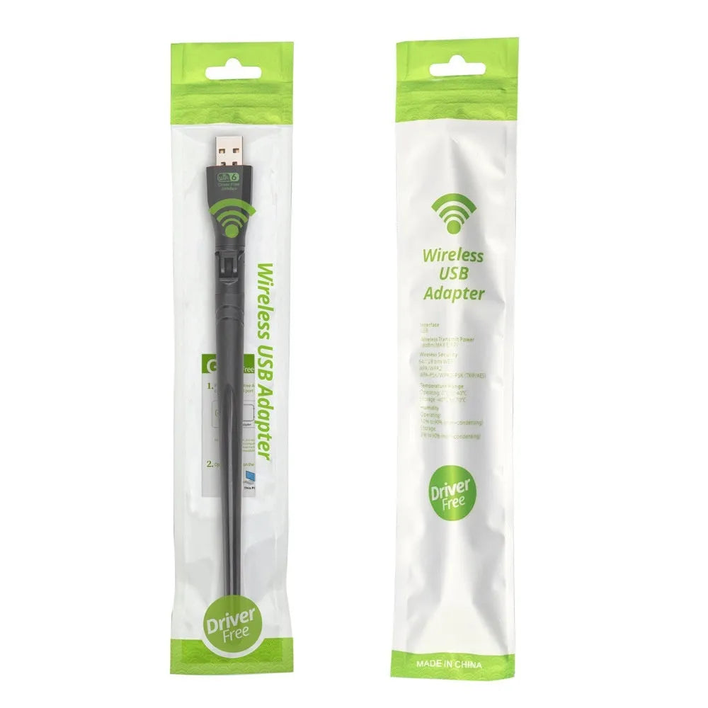 Black external USB WiFi6 wireless network card with driver-free receiver transmitter