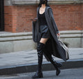Long grey knitted cardigan hooded trench coat with loose fit and cashmere wool blend fabric
