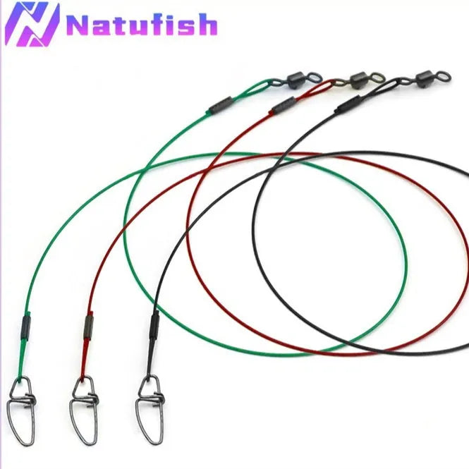 Ten 54cm steel wire fishing accessories with double buckle pins in three colour options
