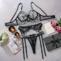 Ladies' embroidered lingerie bra set in wine red, polyester fabric, includes matching underwear, Asian sizing S M L