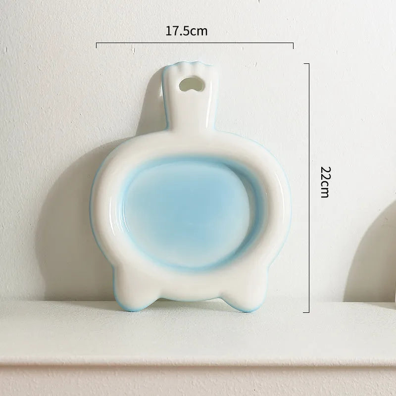 Ceramic cat bowl with non-slip rubber base in blue colour
