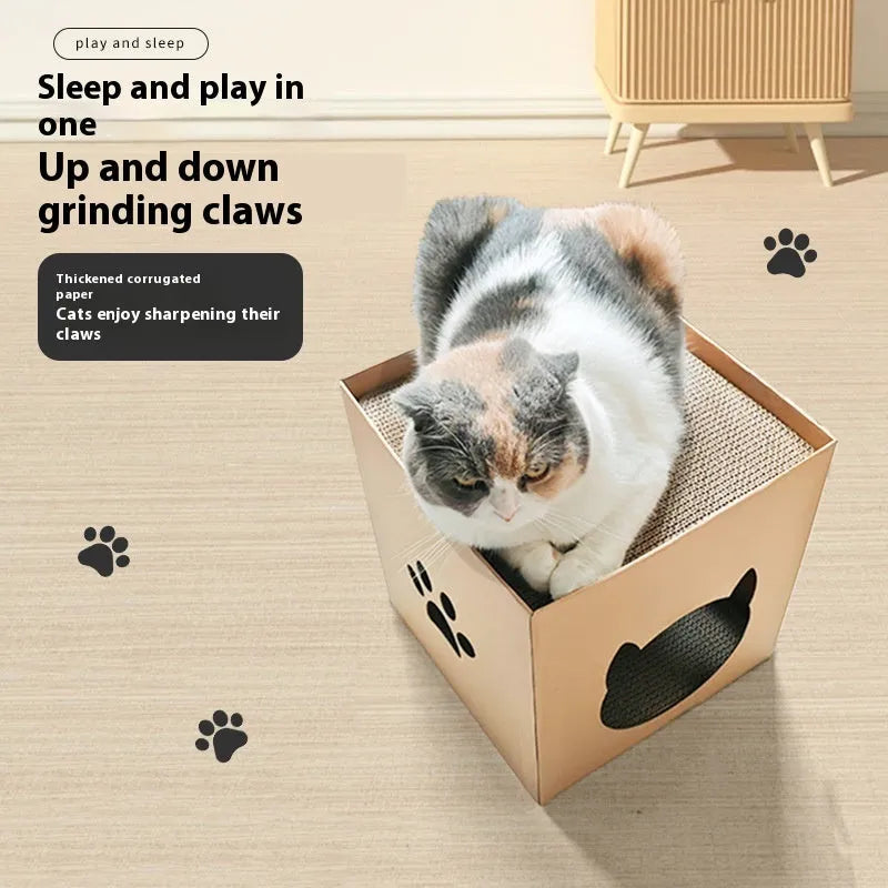Vertical corrugated paper cat scratch board measuring 30x30cm in pet milk carton colour