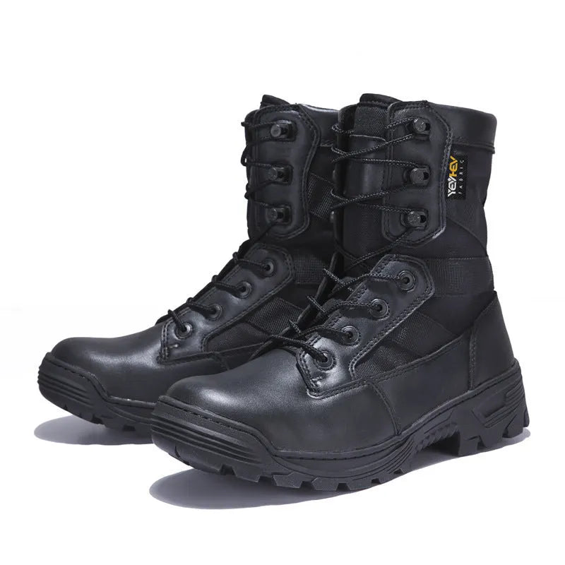 Desert Male Battle waterproof hiking boots for men in black, side view, outdoor setting