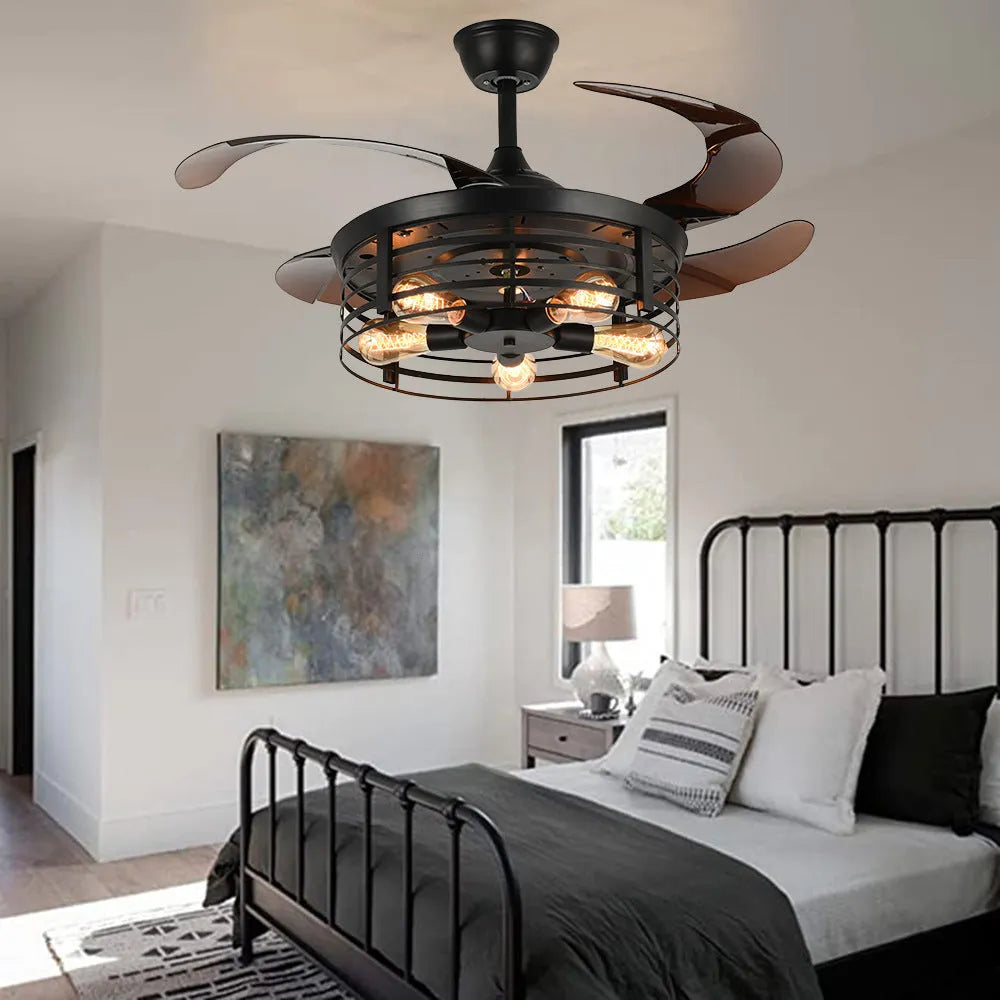American retro industrial style invisible ceiling fan lamp with light, 42 inch size with acrylic blades.
