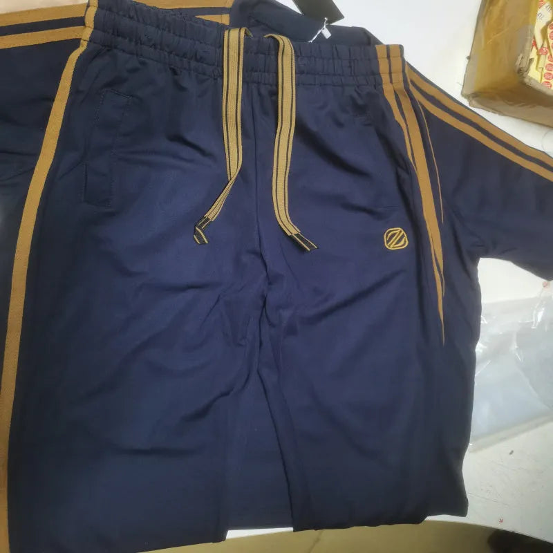 Men's blue short sleeve suit set with ice silk polyester fabric shown with top and pants