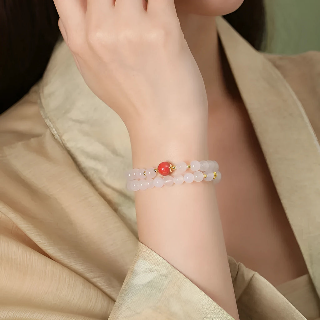 Women's double-layer bracelet with white agate geometric beads