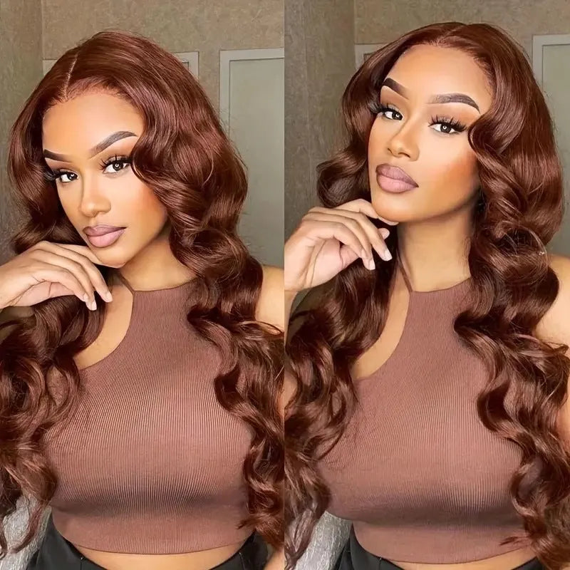 Dark brown front lace wig with long curly hair and side bangs in European fashion style
