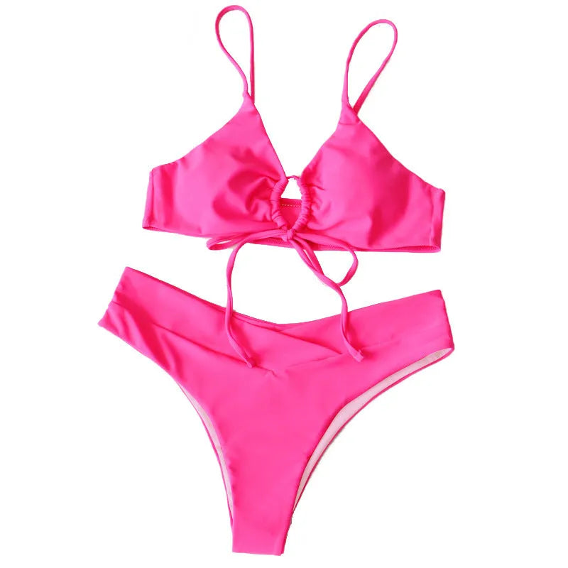 Women's swimsuit bikini with tied bow and split design in nylon fabric