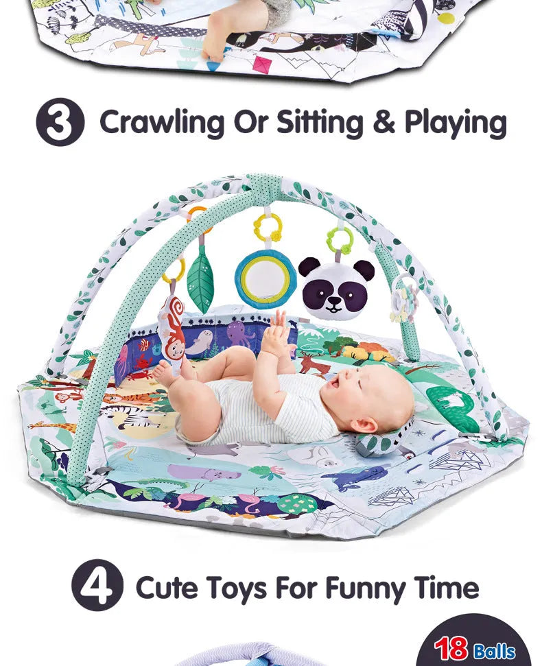 Baby ocean ball fence fitness frame fabric hexagon in ocean blue colour on a floor