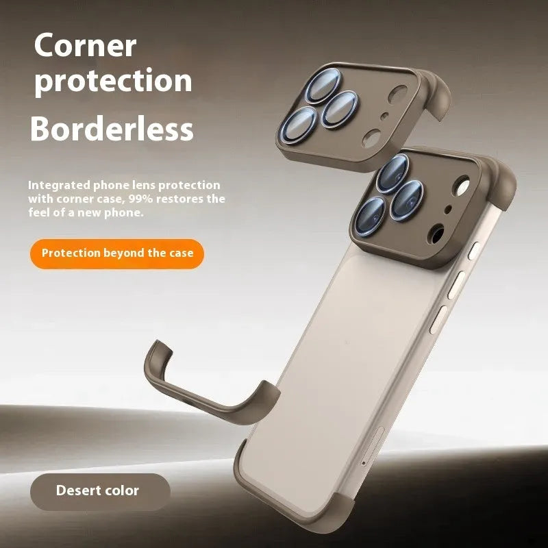 iPhone 17 Pro Max mobile phone case in high-grade shell showing black, orange, grey, and desert colour options.