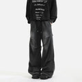 Men's pleated straight loose sweatpants in black and grey, cotton fabric, elastic waist, American washed finish.
