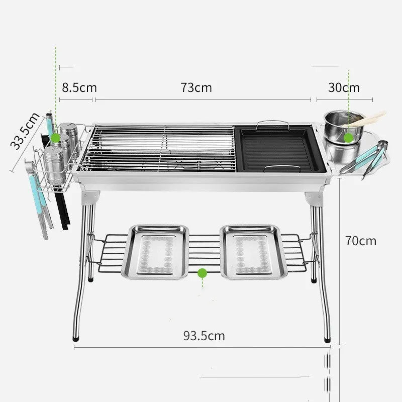 Stainless steel portable folding barbecue oven for outdoor use