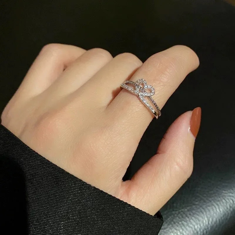 Love ring women copper electroplated geometric Korean style gold and white colours