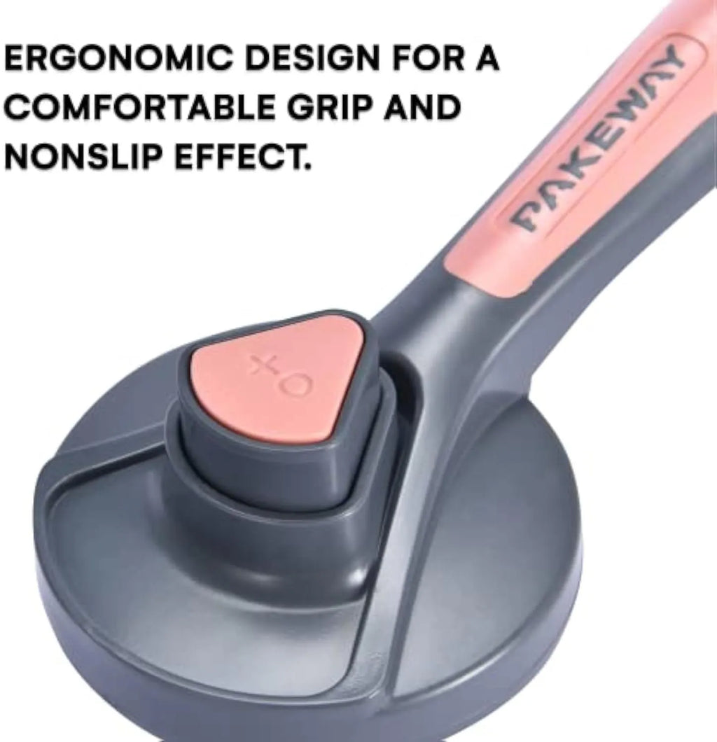 Grey self-cleaning slicker brush for pets with a comfort-grip handle and one-touch cleaning button.