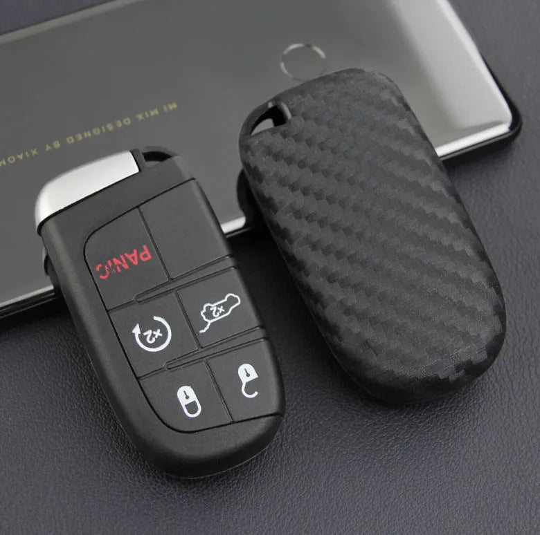 Black silicone protective case with buckle for a Dodge Chrysler Fiat car remote key.