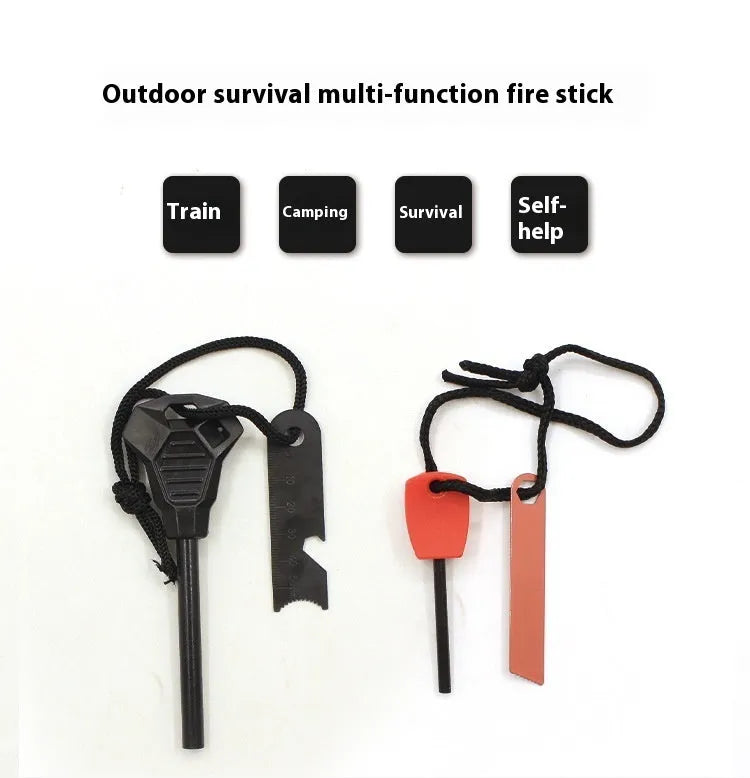 Black outdoor multifunctional flint with 13cm magnesium rod and stainless steel scraper survival tool
