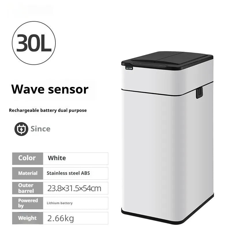 Stainless steel inductive smart trash can with square design and deodorant properties