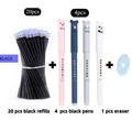 0.5mm hot erasable pen set with plastic caps and replacement refills in black, blue or red ink options