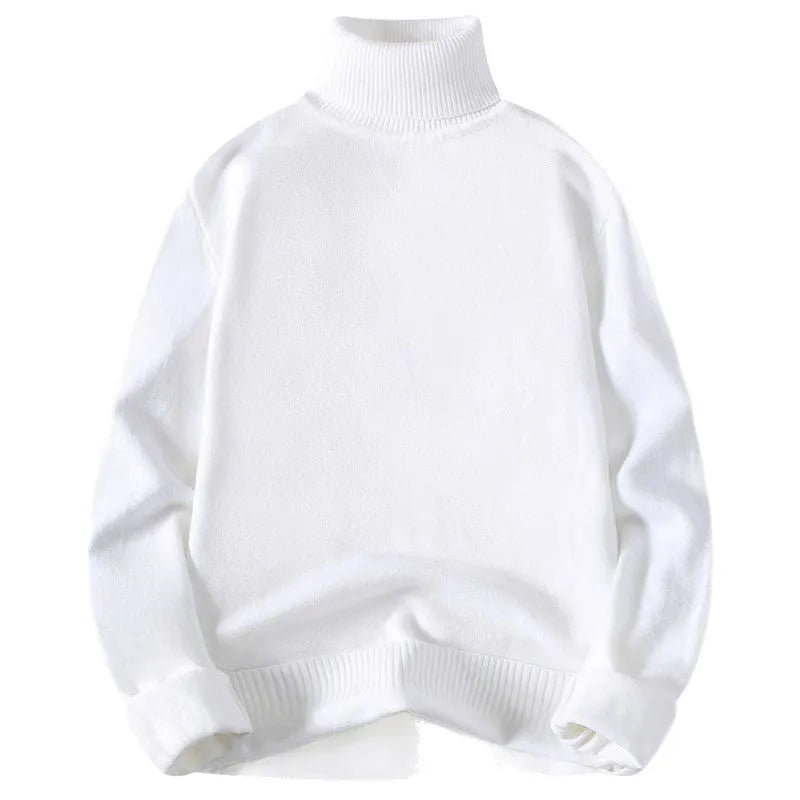 Men's plus size knitted turtleneck sweater in black, straight fit, high neck, long sleeves, winter casual wear