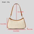 Khaki coloured hand-woven straw crossbody bag with a single strap and an internal phone pocket.