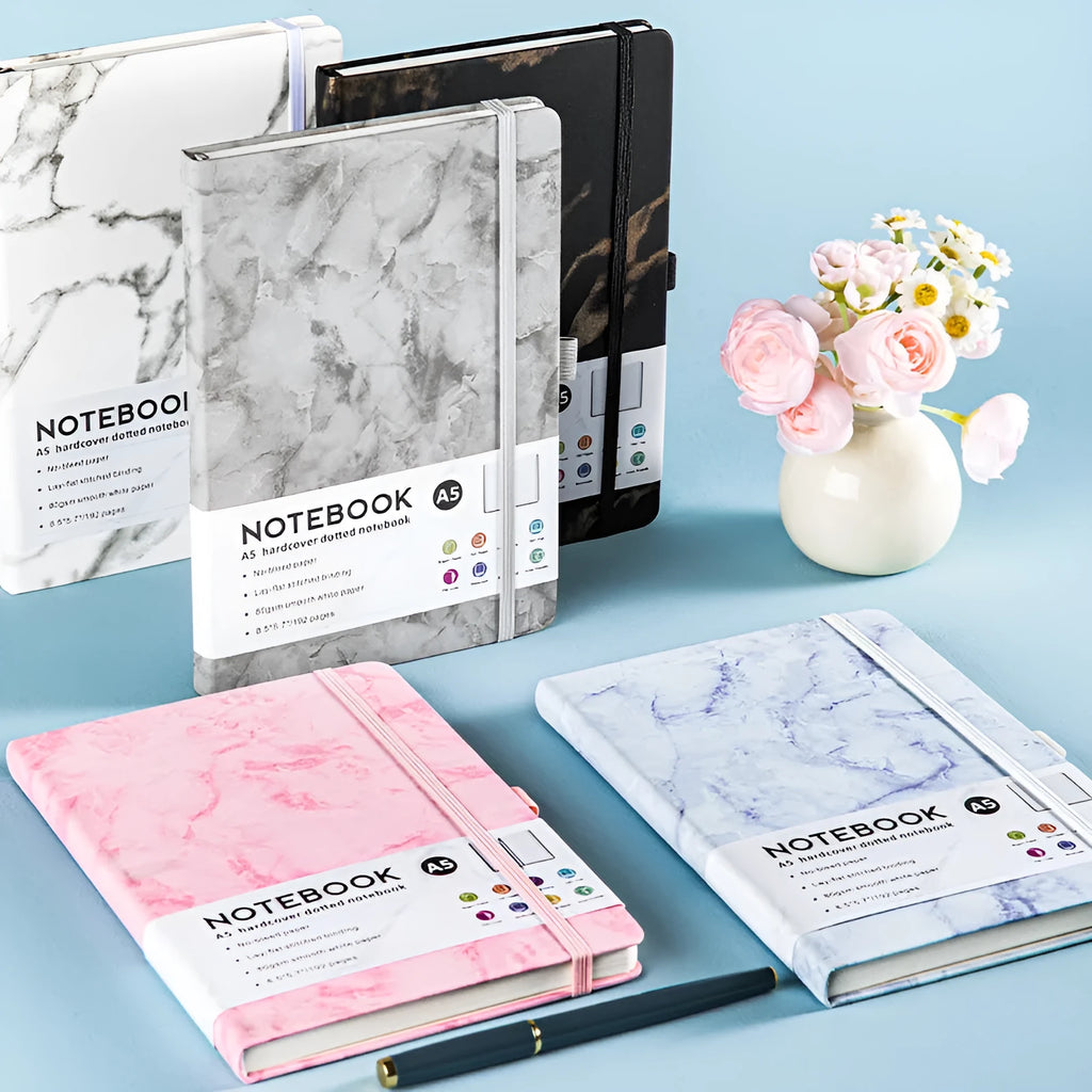 A5 and A6 size soft-touch PU leather strap diary with horizontal lined pages in multiple colour options.