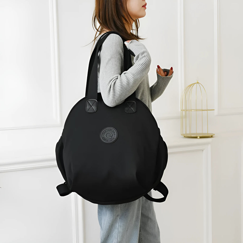 Black nylon large capacity multifunctional bag with backpack, shoulder, and handbag modes for women