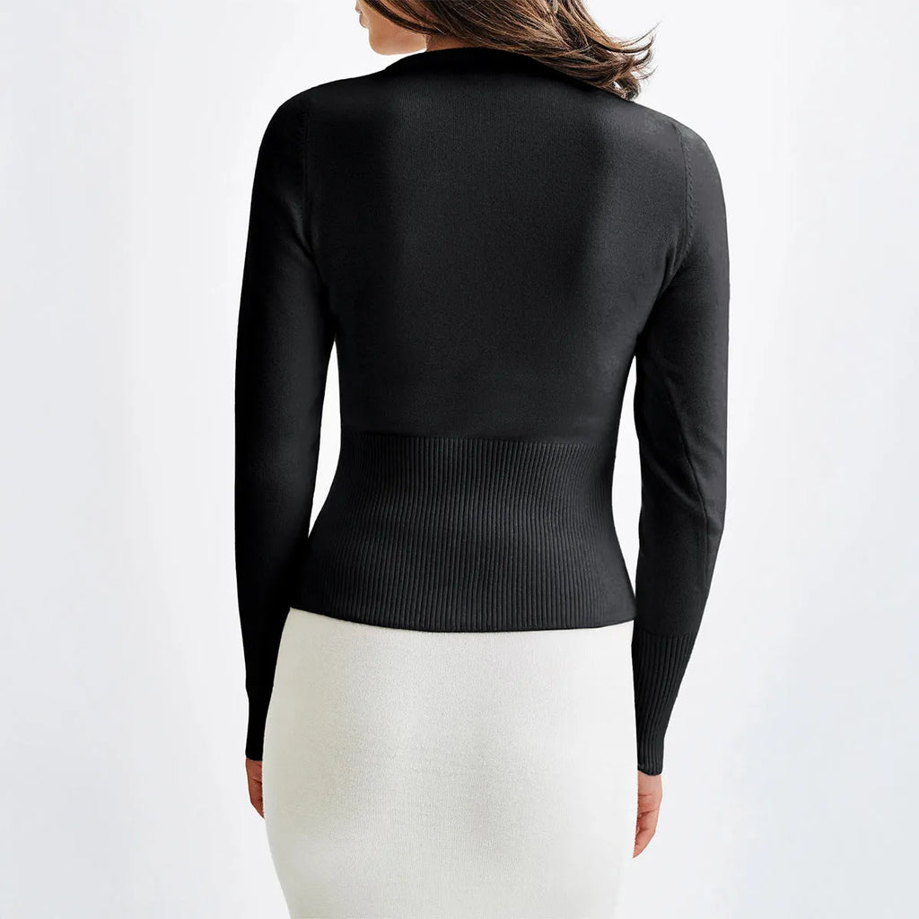 Women's solid colour long-sleeved viscose shirt in black, front view, casual European American style