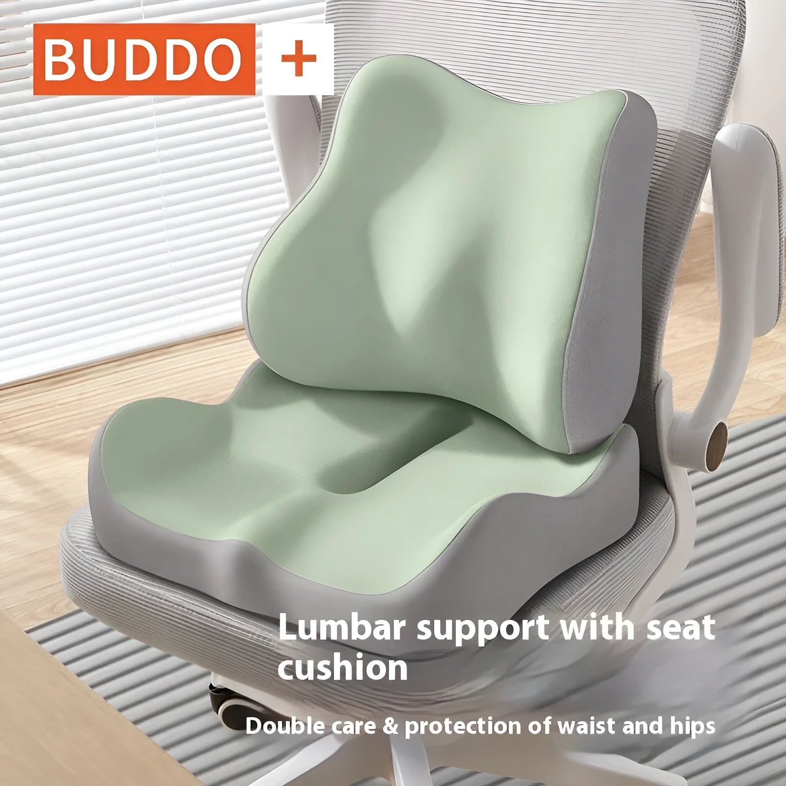 Memory foam office seat cushion for waist rest and tail vertebra support in blue and grey colour combination