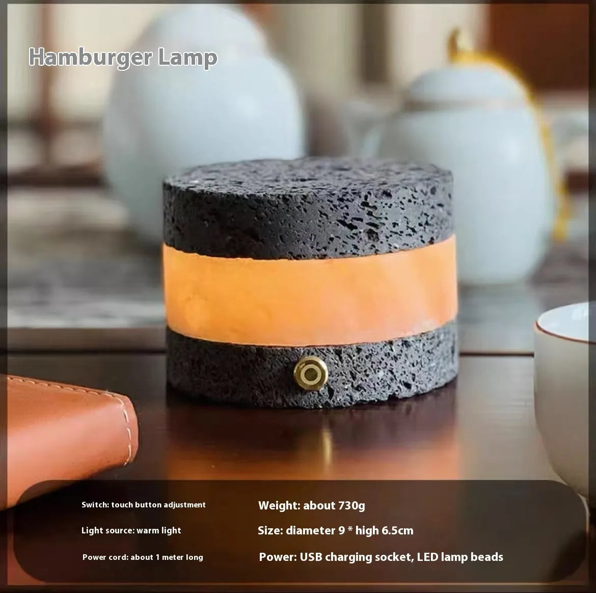 Volcanic rock USB rechargeable night lamp with essential oil diffuser and touch controls
