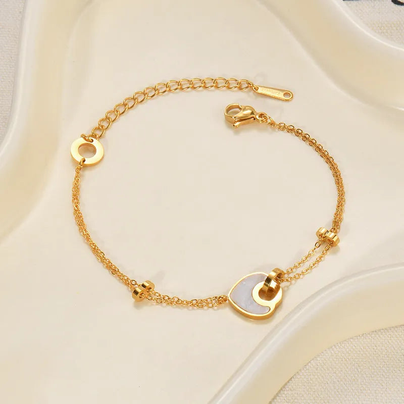 Stainless steel resin bracelet for women with double-layer heart design and electroplated finish
