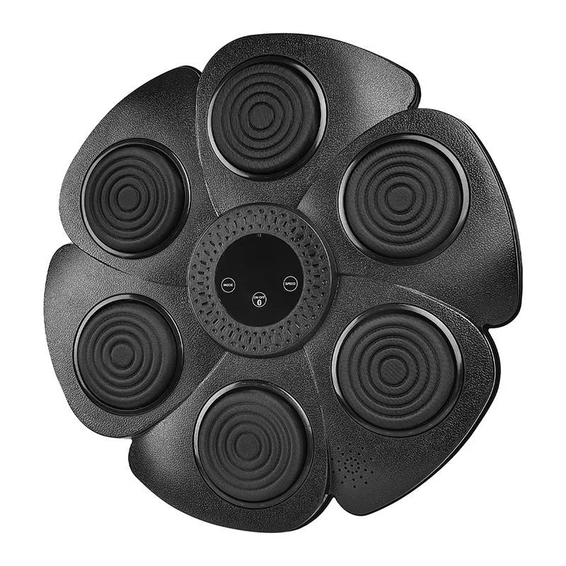 Black plastic smart boxing wall target with Bluetooth and lights, plus half-finger boxing gloves.