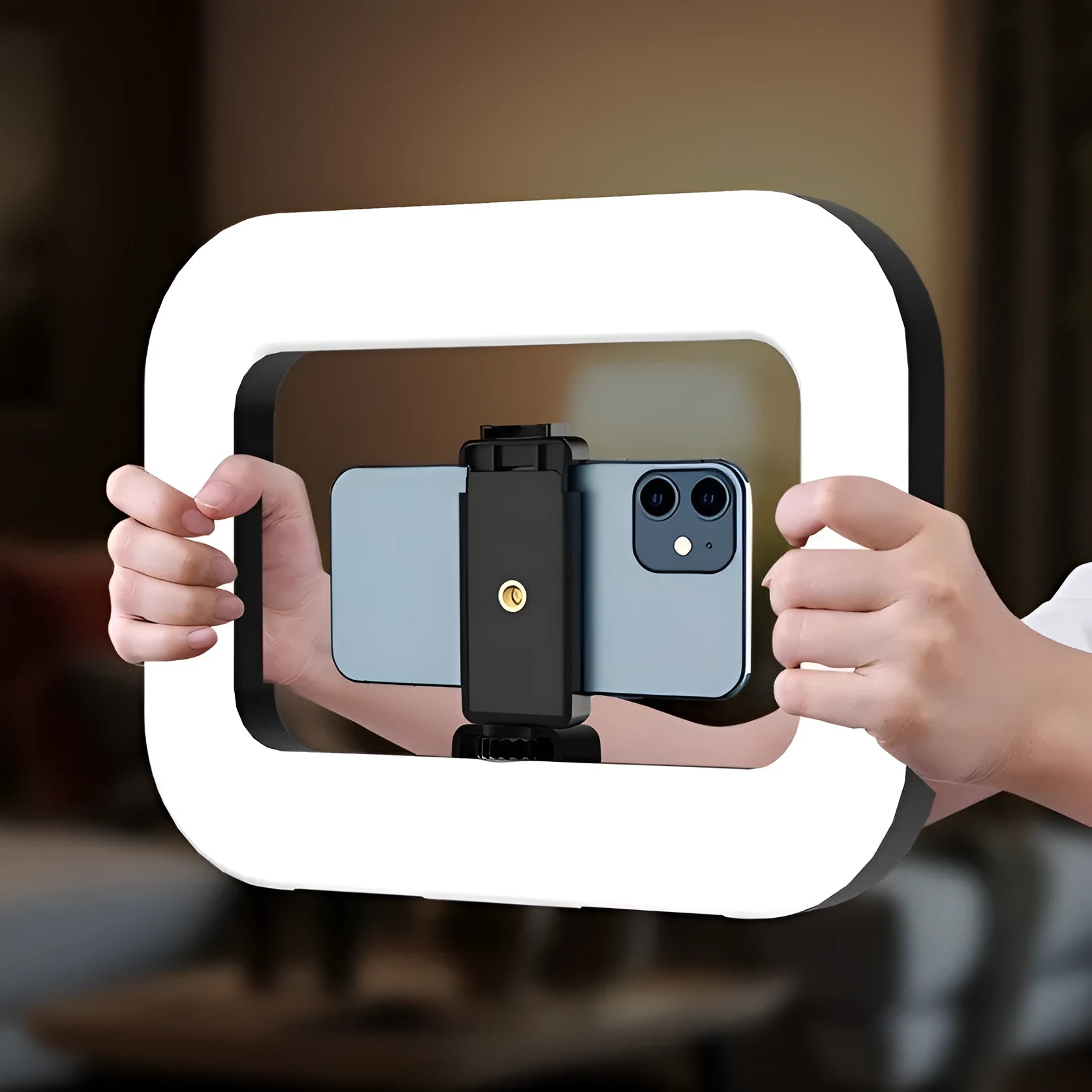 Rechargeable mobile phone fill light with desktop bracket and phone holder for video
