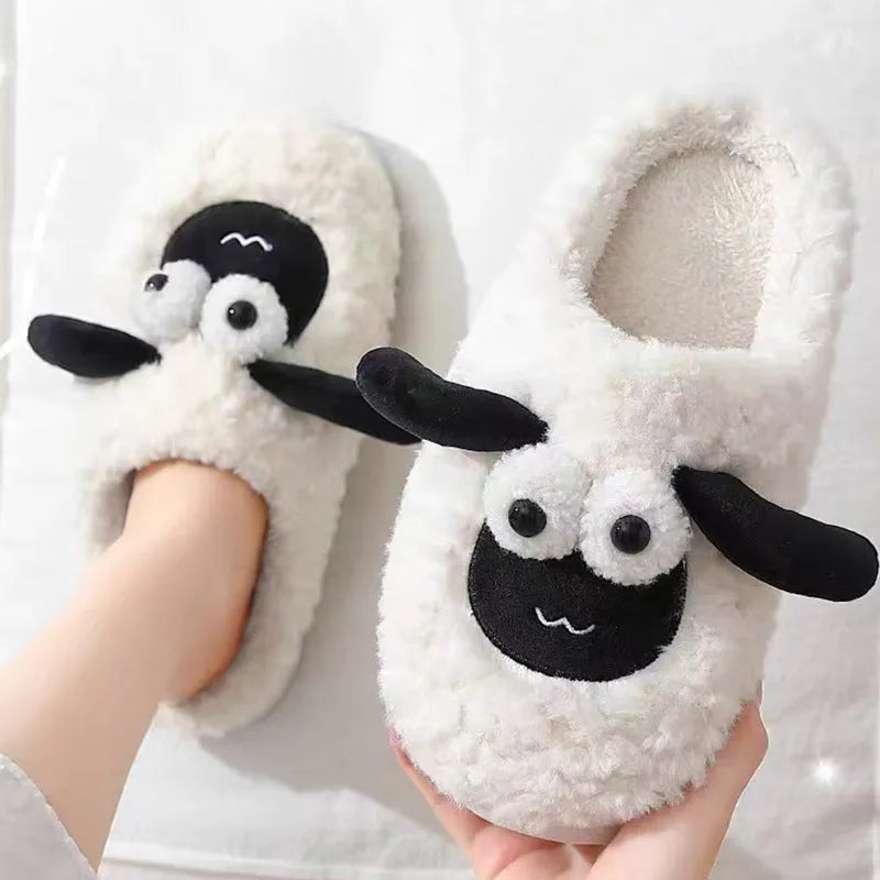Brown lamb thermal cotton slippers with suede uppers and PVC soles
