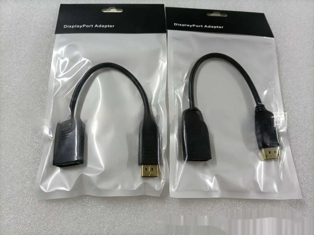 Black DisplayPort DP male to female extension cable with rotating connector, approximately 10cm long