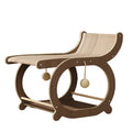 Solid wood cat scratching bed with sisal mat and recliner in wood or walnut colour.