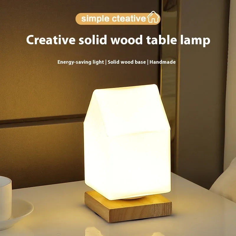 Nordic solid wood USB table lamp in white flower shape design with touch dimming control