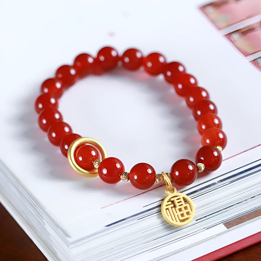 Natural red agate bracelet with weaving construction in national style design