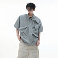 Men's loose fit deconstructed multi-collar polo shirt in polyester with Giant Land Turtle graphic.