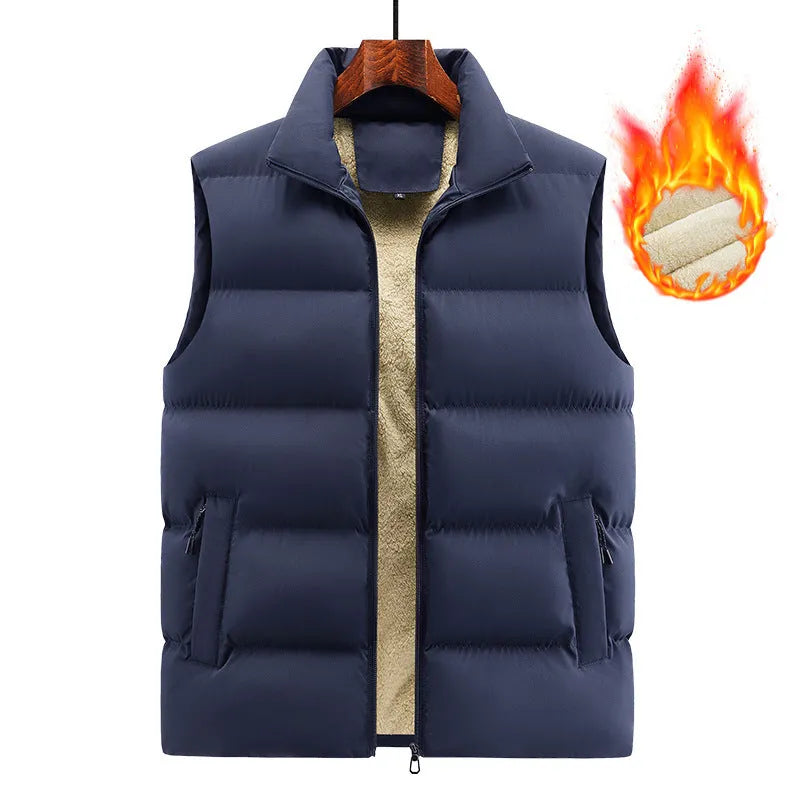 Men's striped lambswool vest in black, available in sizes from M to 5XL